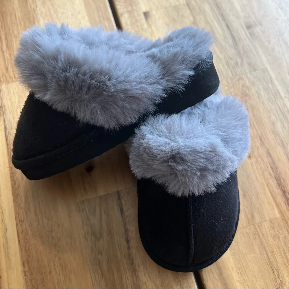 Fabkids Black Faux Fur Slippers Toddler Girls Size 10